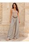 Women's Italian Linen Fabric Loose Fit Trouser Pants with Wooden Belt 40-46