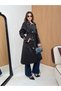 Women's Leather Collar Detailed Belted Trench Coat - 2