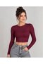 Women's 3-Piece Crew Neck Long Sleeve Camisole Ribbed Bodycon Crop Blouse - 5