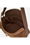 Women's Tan Suede Textured Baguette Bag with Metal Accessories - 5