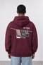 Men's Carpet Patch Detailed Oversize Hoodie Claret Red