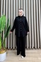 Zeren Takim Oysho Fabric Fabric Women's Black Two-Piece Set with Open-Back Buttoned Hijab Pants - 4