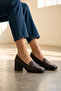 Pearl Women's Brown Genuine Leather Lined 5 cm Thick Heeled Loafer Shoes