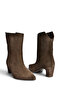 Z654580061 Brown Genuine Leather Suede Thick Heeled Women's Boots - 8