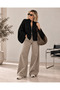 Varena Women's Black Double Zipper Stand Collar Bat Sleeve Knitwear Cardigan