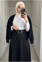 Women's Belted High Waist Crepe Fabric Flared Long Skirt