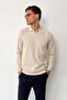 Men's Polo Neck Ribbed Textured Knit Sweater Stone - 27010 - 5
