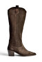 Z654182361 Brown Genuine Leather Suede Thick Heeled Cowboy Model Women's Boots - 5