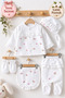 100% Cotton 5-Piece Floral Patterned Baby Girl Bodysuit Set with Bib and Gloves, Boxed Gift Set 0-3 Months - 2
