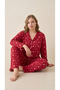 Red Heart Patterned Suede Long Sleeve Plus Size Front Buttoned Pajama Set - 2