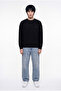 Men's Crew Neck Back Patterned Oversize Knitwear Black - 4