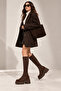 Gemma Brown Stretch Women's Daily Wear Front Zipper Detailed Comfortable Fit Long Boots - 6