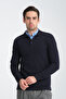Ottoman Men's Navy Blue Patterned Regular Fit Non-Curling Collar Polo Collar Sweatshirt