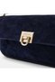 Women's Navy Blue Gold Lock Detailed Suede Textured Shoulder Bag - 6