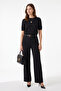 Shiny Short Sleeve Knitwear Sweater T2601 - Black - 2