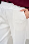 Women's Grass Detail Elastic Waist Pants White - 4