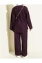 Gold Brooch Detailed Kimono Pants Double Set - 7