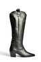 Z654182303 Black Genuine Leather Thick Heeled Cowboy Model Women's Boots - 5