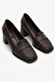 Pearl Women's Brown Genuine Leather Lined 5 cm Thick Heeled Loafer Shoes - 2