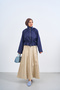 Women's Stand Collar Adjustable Waist Striped Jacket Navy Blue - 5