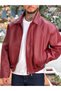Giesto Oversize Washed Leather Jacket Claret Red - 3