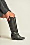 Z654182303 Black Genuine Leather Thick Heeled Cowboy Model Women's Boots - 4