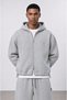 Men's Rubber Detailed Panda Oversize Zip Gray Melange