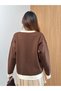 Women's V-Neck Contrast Striped Buttoned Knitwear Cardigan - 4
