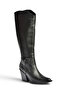 Z654340003 Black Genuine Leather Thick Heeled Women's Boots - 6