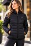 Women's Black Quilted Puffer Coat with Zipper High Collar Sports Casual Coat - 4
