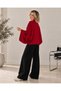 Varena Women's Red Double Zipper High Collar Bat Sleeve Knitwear Cardigan - 3