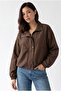2225 Women's Stand Collar Zippered Crinkle Seasonal Jacket Brown