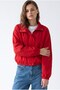 2225 Women's Stand Collar Zippered Crinkle Seasonal Jacket Red - 5