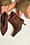 Z282810502 Brown Suede Thin Heeled Drawstring Women's Boots - 2