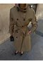 Women's Belted Double-Breasted Long Trench Coat - 2