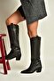 Z654182303 Black Genuine Leather Thick Heeled Cowboy Model Women's Boots - 3