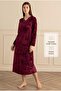 Women's Long Sleeve Velvet Lace V-Neck Burgundy Long Dress C3T2N081 - 2