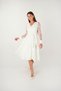 Double Fabric 3D Floral Sleeve Dress - White - 2