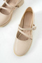 Ba04612 Women's Leather Rubber Two-Strap Casual 4 cm Heeled Ballerina Shoes - 40 - 5