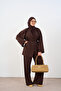 Women's Double Pocket Lined Waist Tie Set Brown - 2