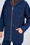 Women's Double Pocket Hooded Zippered Denim Set Navy Blue - 6