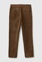 Men's dark brown cotton blend slim fit velvet trousers with piping detail and back pockets. - 2