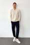 Men's Polo Collar Half Zipper Striped Knit Sweater Stone - 27008 - 4