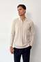 Men's Polo Collar Half Zipper Striped Knit Sweater Stone - 27008