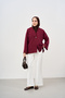 Women's V-Neck Single Button Cardigan Claret Red - 3