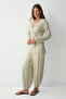 Zalure women's soft and flexible fabric waist-tied short khaki kimono - 3