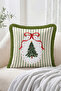 Christmas Pine Tree and Ribbon Motif Striped Fringed-Tasseled Throw Pillow Cover
