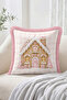 Candy House Figured and Pink Checkered Patterned Fringed-Tasseled Throw Pillow Cover