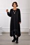 Black Skirt Hem Leather Detailed Dress