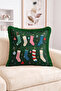 Christmas Stocking and Ornaments Patterned Fringed-Tasseled Throw Pillow Cover - 2
